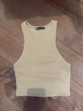 Zara Beige Ribbed Racerback Crop Tank